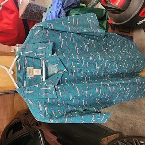 L.L. Bean Teal Fish Print Men's Shirt